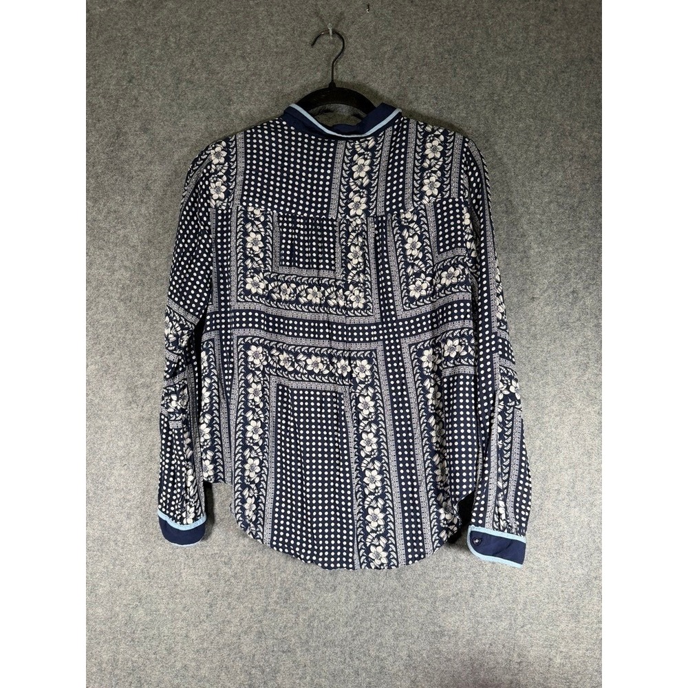 Maeve Anthro Navy Floral Geometric Print Long‎ Sleeve Button Down Shirt Size 6 - Picture 7 of 8